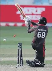  ?? Pawan Singh / The National ?? Ahmed Raza top-scored for UAE with 22 runs before he was bowled