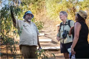  ??  ?? With wry humour, Bundy Djalgarda guides visitors to Cape Leveque through the coastal bush and local lore of Bardi culture.