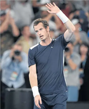  ?? AP ?? Andy Murray waves to the crowd after his first round loss to Roberto Bautista Agut yesterday.