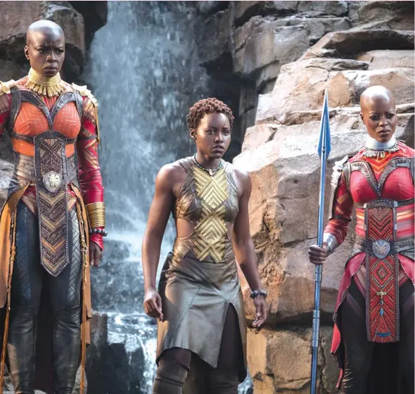  ?? — Picture by Matt Kennedy ?? Marvel Studios' BLACK PANTHER: (From left) Okoye (Danai Gurira), Nakia (Lupita Nyong'o) and Ayo (Florence Kasumba).