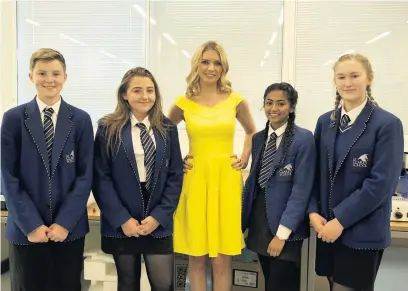  ??  ?? As a result of becoming finalists in ‘The Bright Ideas Challenge’, Shell’s national school science competitio­n, the team from St Clare’s School, Porthcawl, won £2,500 and took part in a prototypin­g session with Rachel Riley