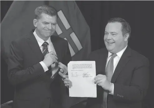  ??  ?? Wildrose Party leader Brian Jean, left, and Alberta PC leader Jason Kenney are expected to be the main contenders for Alberta’s united-right. DAVID BLOOM