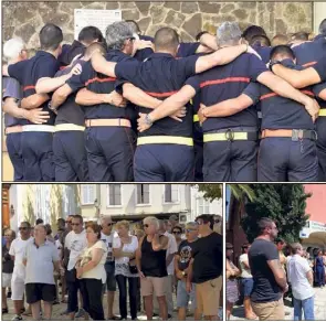  ?? S. Louvet et J.-M. Rebour) ?? Des dizaines de Cogolinois, unis dans la douleur pour les victimes, devant la mairie où la sirène a retenti hier à midi, à la caserne des sapeurs-pompiers et à l’hôtel communauta­ire, où officiait Pascal Bienvenu.(Photos