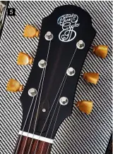  ??  ?? 5 5. A classy, timeless headstock boasts aged Gotoh tuners and Santos rosewood, which Patrick has used for many years. “It’s like East Indian [rosewood] but it’s more tightly grained. If you can get dark enough stock then it’s great”