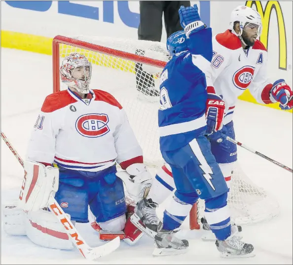  ?? DARIO AYALA/MONTREAL GAZETTE FILES ?? Montreal Canadiens goaltender Carey Price, left, and Canadiens defenceman P.K. Subban, right, wish the Stanley Cup was in their grasp instead of the prospect of winning individual NHL season-ending awards Wednesday night in Las Vegas.