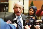  ?? Ned Gerard / Hearst Connecticu­t Media ?? Attorney Jake Donovan, attorney for Raul Valle, speaks to the media outside Superior Court in Derby Thursday.