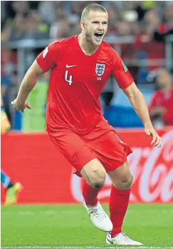  ?? ?? Eric Dier celebrates in Russia four years ago after his penalty helped get a monkey off England’s back