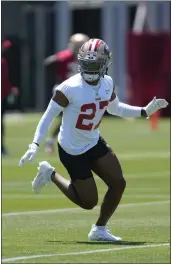  ?? PHOTOS BY JEFF CHIU — AP PHOTO ?? San Francisco 49ers' Ji'Ayir Brown takes part in an NFL football rookie minicamp session in Santa Clara, May 12.