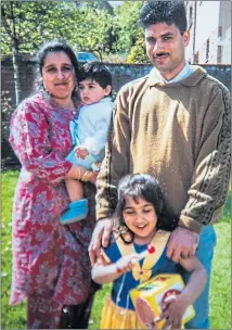  ??  ?? Amna Saleem, writer and star of radio sitcom Beta Female, back home in Motherwell, and aged six with mum Yasmin, younger sister Annum and dad Saleem, above