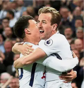  ??  ?? Another season in Europe: Tottanham’s Harry Kane (right) celebratin­g with Dele Alli after scoring the winner in the 1- 0 win over Newcastle at Wembley on Wednesday. — Reuters