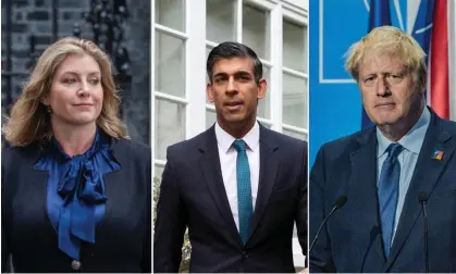  ?? ?? Penny Mordaunt and Rishi Sunak and Boris Johnson all need 100 signatures each to make it to the next stage. Photograph: various