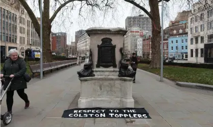  ?? Photograph: Martin Godwin/The Guardian ?? ‘From my conversati­ons with people descended from those enslaved, it is clear the legacy of slavery is very much alive in Britain today.’ The plinth where the Edward Colston statue once stood in Bristol.