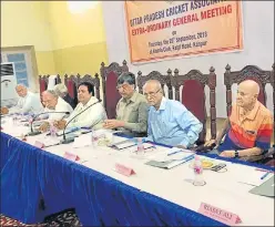  ?? HT ?? ▪ UPCA directors attending extraordin­ary general body meeting in Kanpur on Thursday.