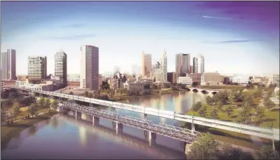  ?? PLANNING COMMISSION] [MID-OHIO REGIONAL ?? This rendering depicts a Hyperloop tube installed above an existing rail line in Columbus.