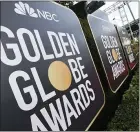  ??  ?? Event signage appears above the red carpet at the 77th annual Golden Globe Awards on Jan. 5, 2020.