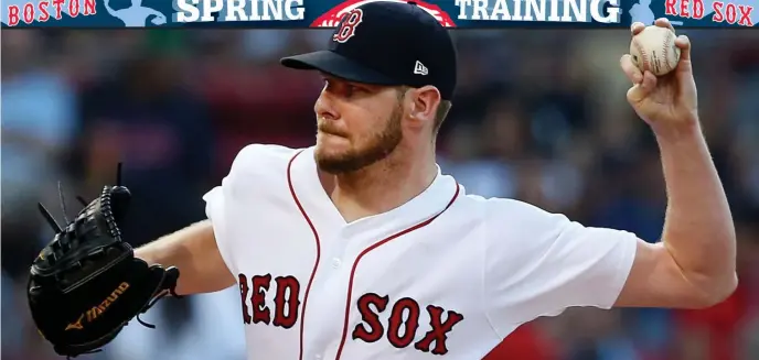 ?? NANCY LANE / BOSTON HERALD ?? ‘SEE IT CLEANED UP’: Red Sox lefty Chris Sale says he suspected sign stealing during Game 1 of the 2017 ALDS.