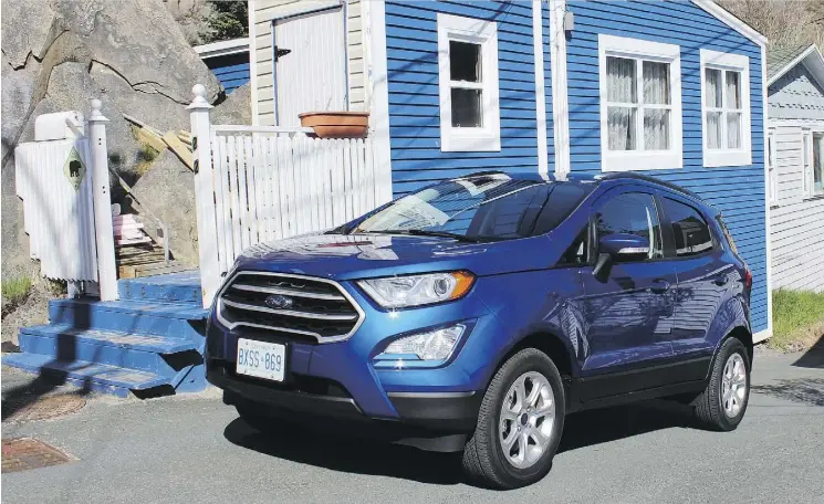  ?? PHOTOS: PETER BLEAKNEY ?? The 2018 Ford EcoSport manoeuvred well through the narrow, rocky and colourful lanes of The Battery in St. John’s, N.L.