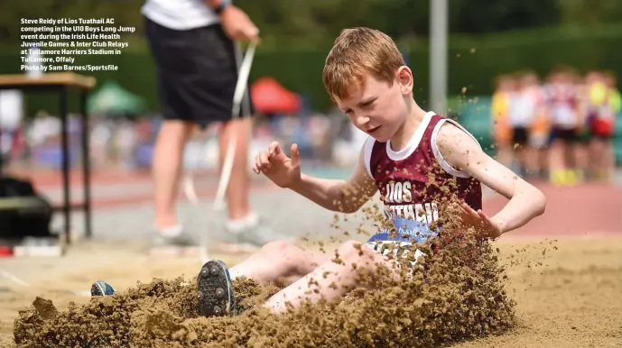  ??  ?? Steve Reidy of Lios Tuathail AC competing in the U10 Boys Long Jump event during the Irish Life Health Juvenile Games & Inter Club Relays at Tullamore Harriers Stadium in Tullamore, Offaly
Photo by Sam Barnes/Sportsfile