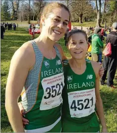  ??  ?? Kilmore’s Fiona Kehoe and Jackie Carthy wearing green in Swansea.