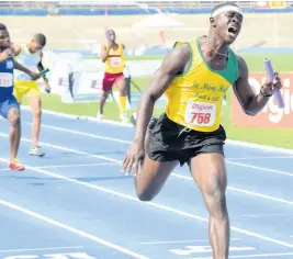  ?? FILE ?? Giovanni Purser anchors St Mary High School to victory in the Class One Boys 4x100m relay final at the Eastern Athletics Championsh­ips on at the National Stadium in Kingston on Tuesday, March 5, 2019.