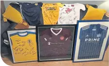  ??  ?? The jerseys that have been collected by David Hagen’s sister