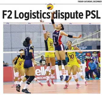  ?? PSL PHOTO ?? THE PETRON BLAZE SPIKERS and F2 Logistics Cargo Movers meet anew in the finals of the PSL All-Filipino Conference. Game One of the best-of-three joust is this Saturday at the Mall of Asia Arena.