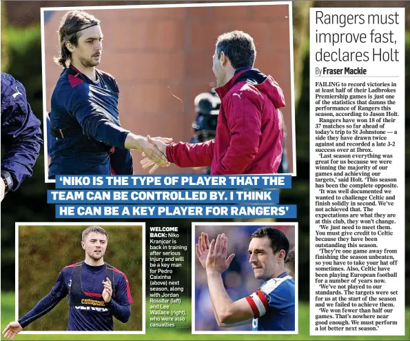  ??  ?? ‘NIKO IS THE TYPE OF PLAYER THAT THE TEAM CAN BE CONTROLLED BY. I THINK HE CAN BE A KEY PLAYER FOR RANGERS’
WELCOME
BACK: Niko Kranjcar is back in training after serious injury and will be a key man for Pedro Caixinha (above) next season, along with...