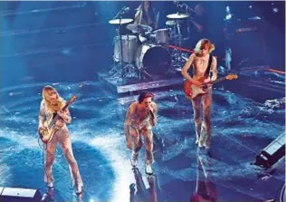  ??  ?? I Måneskin sul palco dell’ultima edizione di Sanremo vinta con la canzone Zitti e buoni