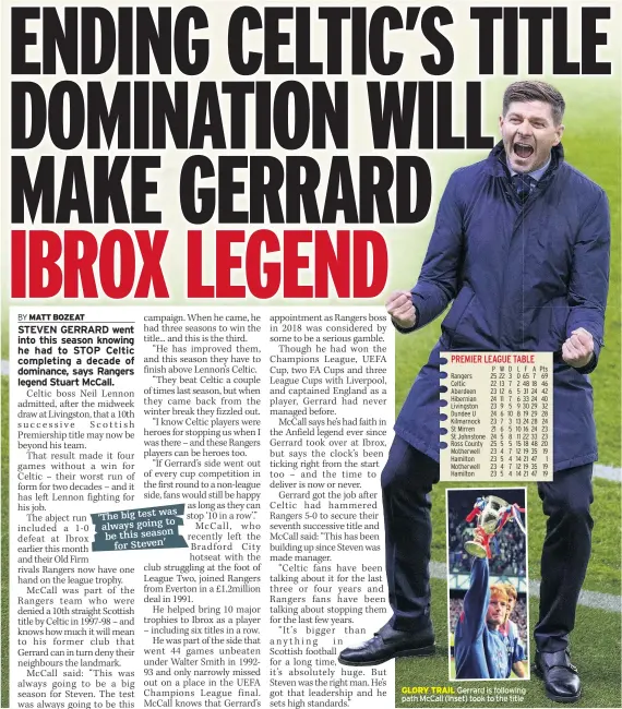  ??  ?? GLORY TRAIL Gerrard is following path Mccall (inset) took to the title