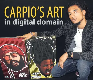  ?? PHOTO BY STEPHANIE LYEW ?? Digital graphic artist Cee Jay Carpio shows his pieces of Protege and Chronixx.