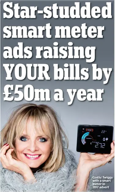  ??  ?? Costly: Twiggy with a smart meter in 2017 advert