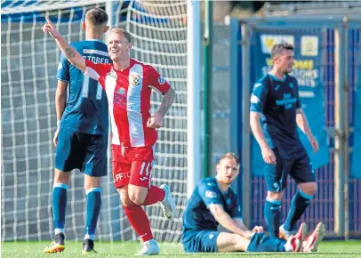  ??  ?? East Fife’s Scott Agnew celebrates his goal against Partick in this season’s Irn-Bru Cup victory.