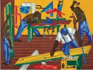  ??  ?? Jacob Lawrence (1917-2000), The Carpenters, 1946. Gouache, watercolor and pencil on paper, 19½ x 25½ in., signed and dated lower right: ‘Jacob Lawrence’, ‘1946’. Estimate: $500/700,000 SOLD: $980,000