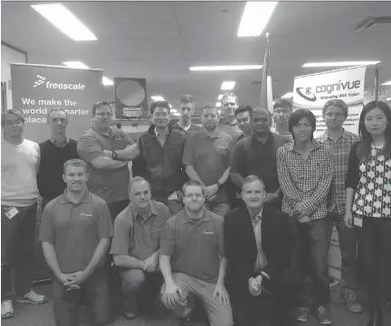  ??  ?? CogniVue’s Simon Morris, front row at right, and his engineerin­g team in Gatineau.