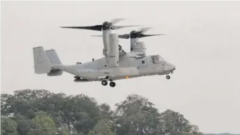  ?? HARAZ N. GHANBARI/AP ?? An MV-22B Osprey tiltrotor aircraft is shown in 2012. Five Marines died in a crash during a California training exercise last week.