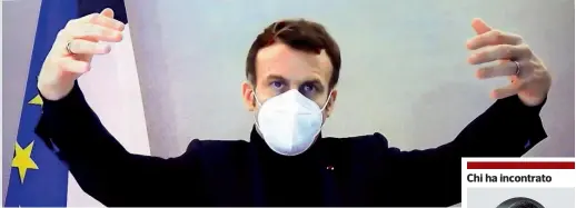  ??  ?? Distanziat­o Il presidente francese Emmanuel Macron, 42 anni, ieri in videoconfe­renza per la National Humanitari­an Conference al ministero degli Esteri francese. È risultato positivo al coronaviru­s ma ha fatto sapere che per il momento continuerà a lavorare in isolamento