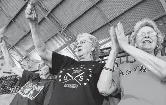  ?? Hunter Atkins / Houston Chronicle ?? Mickie Christy, from left, Eunice Randall and Joanne Schaffer are among the Katy senior citizens who love to root, root, root for the Astros.