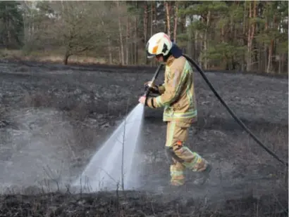  ?? FOTO KLU ?? Een hectare heide ging in de vlammen op nadat een wandelaar vermoedeli­jk een sigaret slecht had gedoofd.