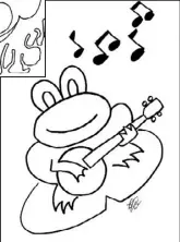  ??  ?? Dessin de Lisa Leblanc Une grenouille joyeuse qui fait de la musique.