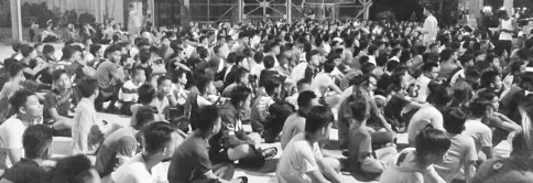  ??  ?? Students gathered at the basketball court for the head count.