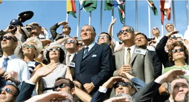  ?? PICTURE: REUTERS/NASA ?? MAKING HISTORY: Then US president Lyndon Johnson (dark suit), his wife Lady Bird Johnson and then vice-president Spiro Agnew at the July 16, 1969, launching of Apollo 11 at the Kennedy Space Center Launch Complex in Florida.