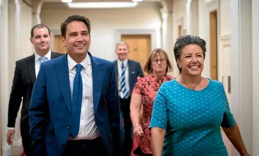  ?? NATIONAL PARTY ?? In his victory speech, new National Party leader Simon Bridges said he and his deputy Paula Bennett were proud Westies.