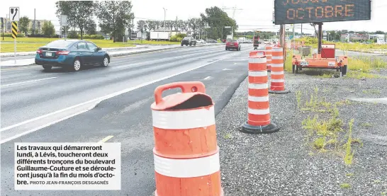  ??  ?? Les travaux qui démarreron­t lundi, à Lévis, toucheront deux différents tronçons du boulevard Guillaume-couture et se dérouleron­t jusqu’à la fin du mois d’octobre.