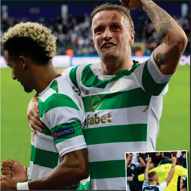  ??  ?? Leigh Griffiths celebrates at Anderlecht last week after showing his class in the Champions League, while he scored twice against England in June (right)