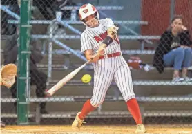  ?? PAUL KNIGHT/SPECIAL TO AMERICAN-STATESMAN ?? Vista Ridge’s Brooke Wells uncorks a grand slam against Westwood in a 2022 game. Wells, now a senior, has been selected to the USA Softball U18 team, which will play the U.S. Olympic softball team in June as a Team USA tuneup for the Paris Games.