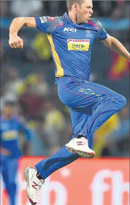  ?? AFP ?? Ben Laughlin, who is representi­ng Rajasthan Royals this season, previously played for CSK and Sunrisers Hyderabad.