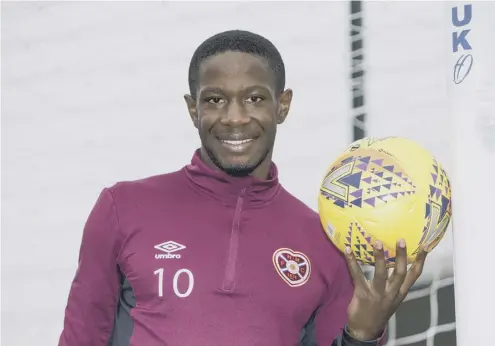  ??  ?? Arnaud Djoum is looking forward to playing at BT Murrayfiel­d, which he thought was Hearts’ home stadium when he arrived in Edinburgh .