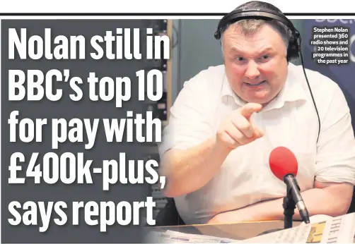  ??  ?? Stephen Nolan presented 360 radio shows and20 television programmes inthe past year
