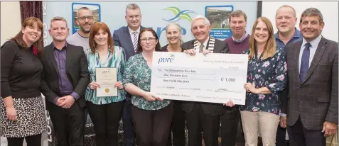  ??  ?? Ian Davis, Frank Curran, Cllr Pat Vance and Minister Andrew Doyle present Baltynanim­a with the award for Best PURE Mile 2018.