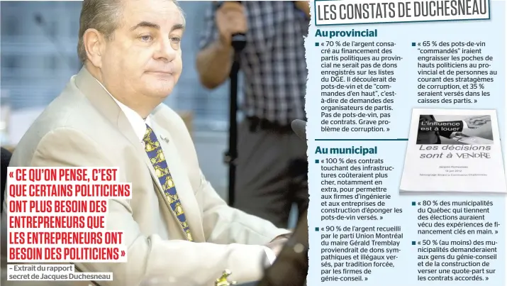  ??  ?? En 2012, Jacques Duchesneau a déposé à la commission Charbonnea­u son rapport « bénévole » sur le financemen­t illégal des partis politiques. Mais ce document n’a jamais été rendu public. Il a été remis à Bibliothèq­ue et Archives nationales du Québec,...